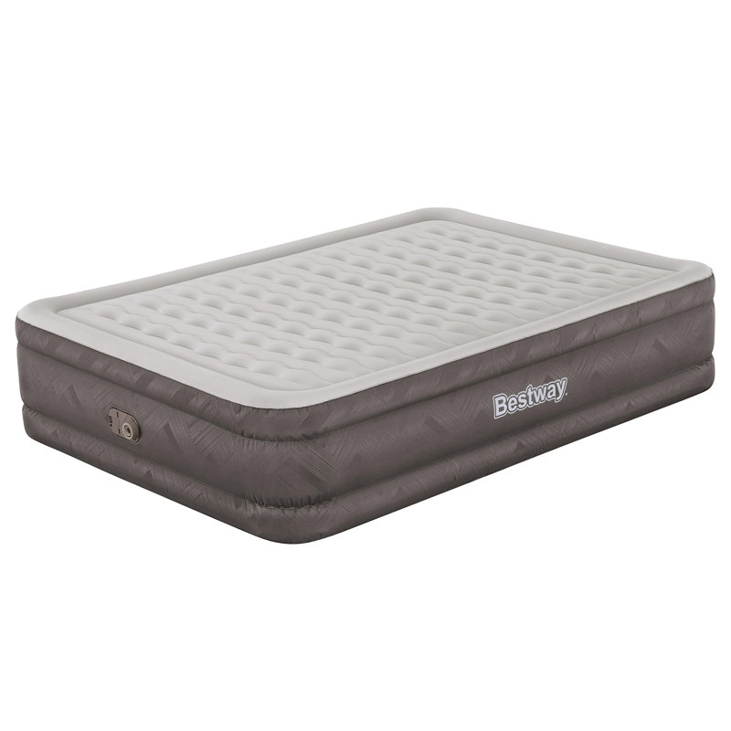 Bestway: matelas gonflable de 18 po Tough Guard - pompe de climatisation intégrée, lit gonflable intérieur gonflable, fabrication à poutre ondulée, sac de rangement, surface luxueuse