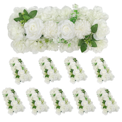 Arche de mariage avec panneaux de fleurs artificielles - Ensemble de 6 guirlandes florales blanches en soie, roses et pivoines artificielles, composition florale 3D réaliste pour les angles, idéale pour la réception de mariage (48 x 23 x 11,5 cm).