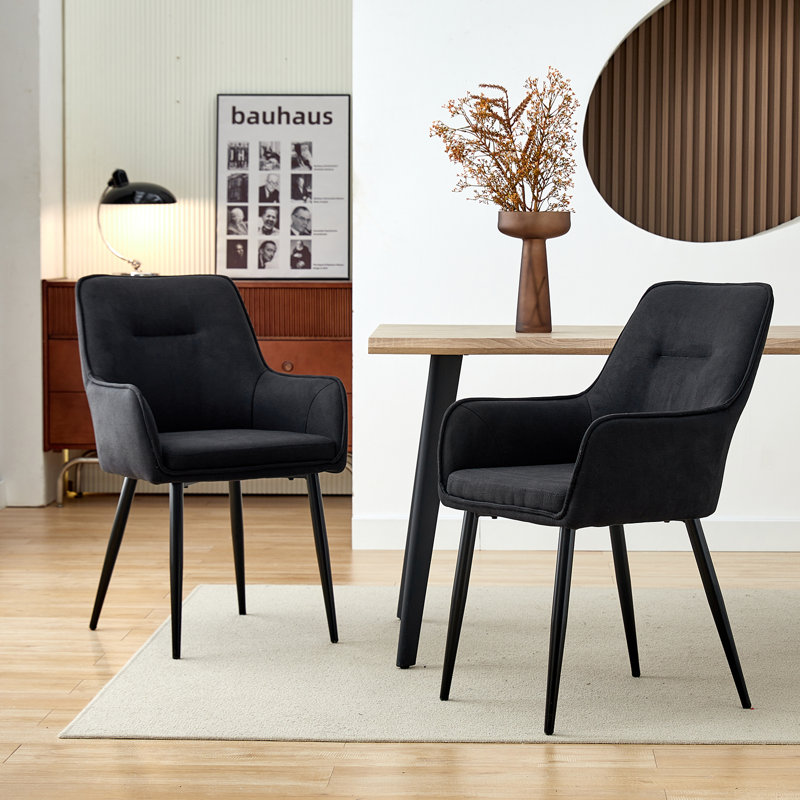 Albrey 50cm H Linen Upholstered Metal Armchair, Black