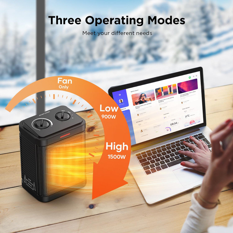 Small Space Heater, Portable 1500W Ceramic Space Heater for Indoor Use, Overheated & Tip-Over Safety Protection, Personal Electric Space Heater with Thermostat for Desk, Office, Home, and Room Use Set of 2