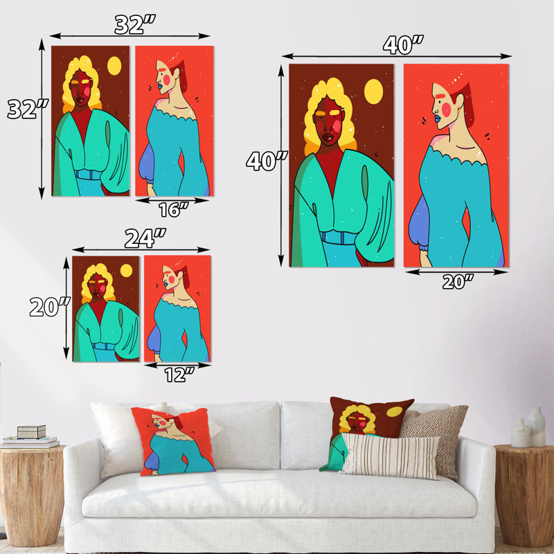 «Retro Woman Portrait Minimalistic Pop», ensemble de 2 impressions, Toile tendue, H 20 po x l 24 po x P 1 po