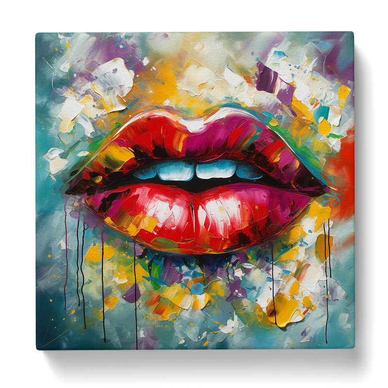Lips Abstract Expressionism - Wrapped Canvas, 50cm H x 50cm W x 3cm D