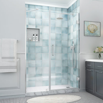 Porte de douche à charnière sans cadre avec verre ultra-lumineux l 55,25 po x H 80 po Belmore XL