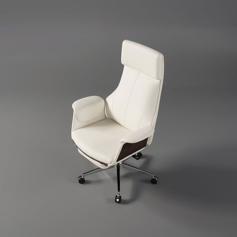 Fauteuil de direction inclinable et pivotant en cuir blanc, Blanc