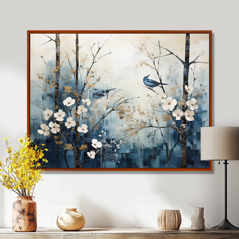 «Blue and White Forest Winter Harmony I», art mural sur toile, H 30 po x l 40 po x P 1,5 po, Brown Floater Framed
