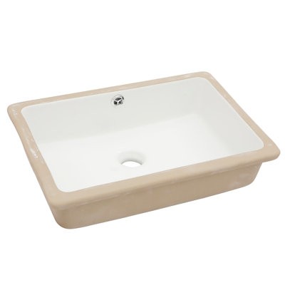 White Rectangular Undermount Ceramic Sink 18"X12" With Overflow - Sleek Design, Low Water Absorption For Bathroom Improvement Contemporary Smooth Surface Toilet Room
