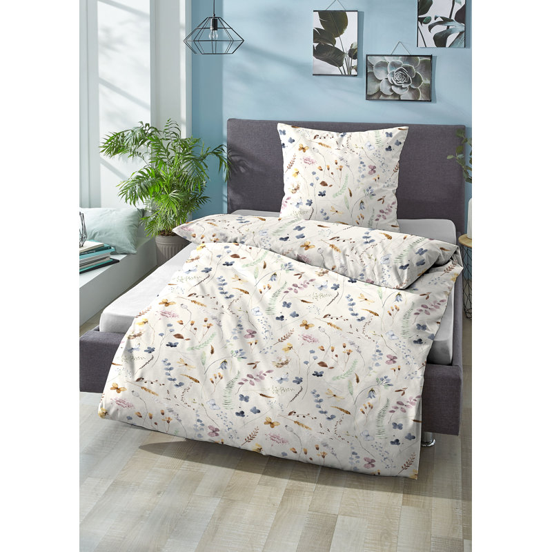Cotton Floral Duvet Cover Set with Pillowcases, 155 x 220 cm