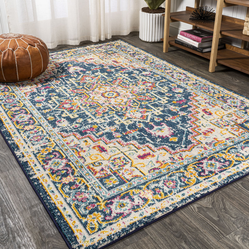 Brooklyn Geometric Medallion Blue/Beige Rug, Rectangle 4' x 6'