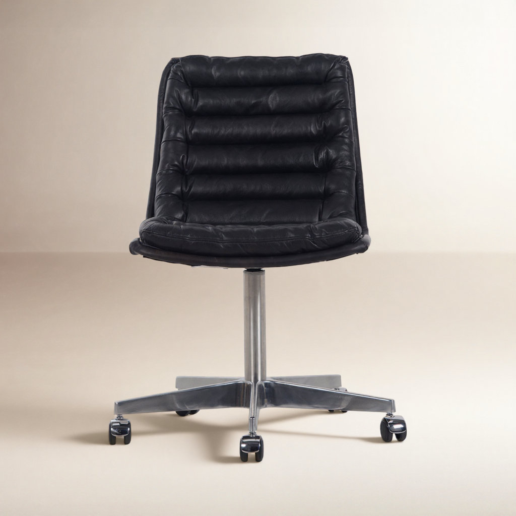 Delmy Swivel Office Chair, Rider Black Genuine Leather
