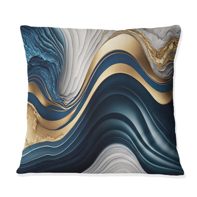 «Abstract Geode Waves Blue I» - Coussin décoratif à imprimé abstrait