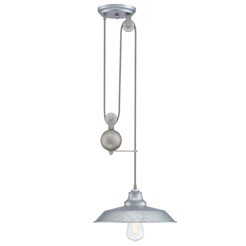 Iron Hill Galvanized Steel Vintage Pulley Pendant Light