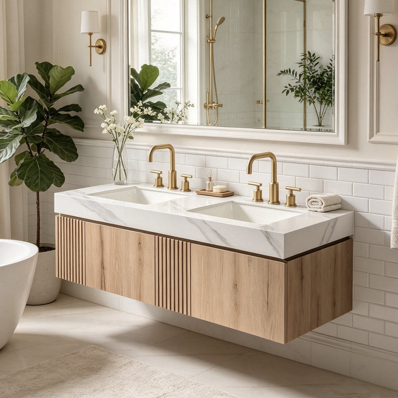 Meuble-lavabo mural de luxe de style Mid-Century