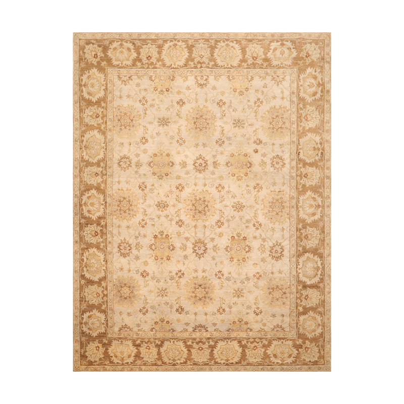 Tapis décoratif beige/brun noué à la main en laine de conception unique 8 pi x 10 pi 4 po Fagins