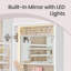 Organisateur de bijoux, armoire à bijoux à DEL fixée au mur / porte, grand miroir arrondi verrouillable avec rangement, miroir intérieur, 3,9 po x 16,5 po x 55 po