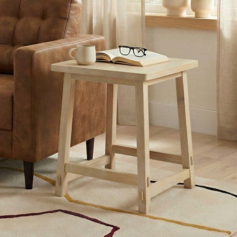 Rockley Circular White Oak Stained Wooden Side End Table - Simple Rustic Farmhouse Style