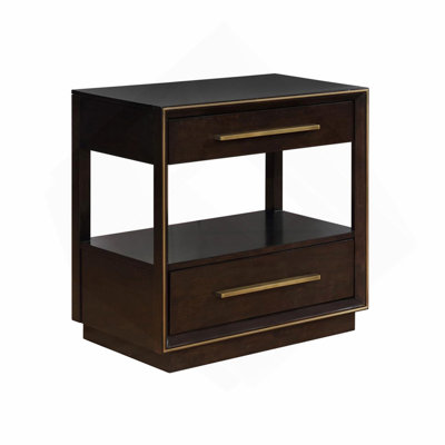 Table de chevet 2 tiroirs avec tablette au fini grain de poivre fumé