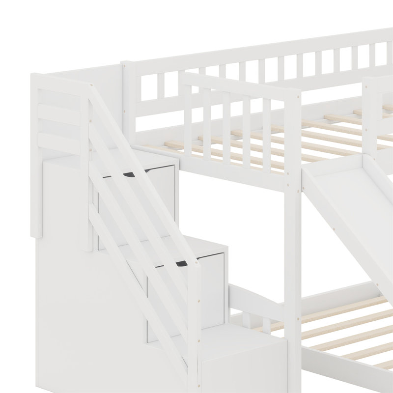 Bunk Bed With Stairway And Slide, White
