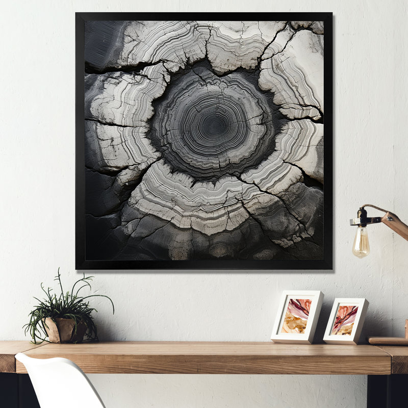 «Grey Stone Geode Minimalisme», reproduction sur toile, Cadre simple noir, H 16 po x l 16 po x P 1 po