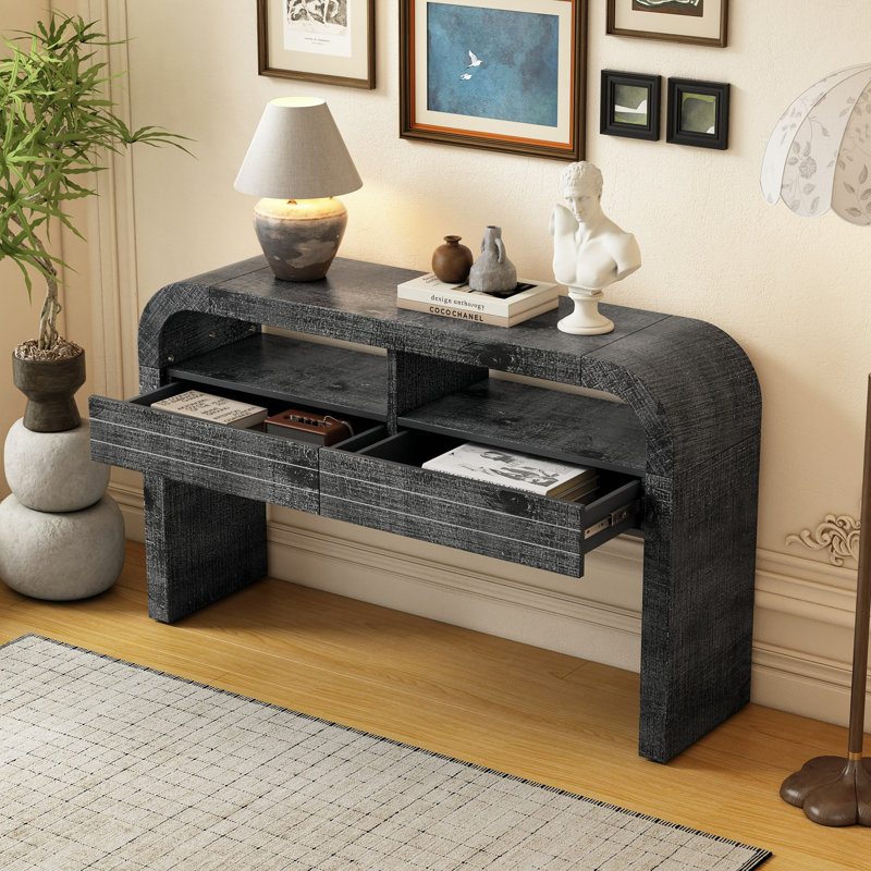 Console pour table d'entrée, canapé incurvé rétro avec 2 grands tiroirs, console étroite pour l'entrée du couloir du salon, 52 po x 14 po x 31,5 po