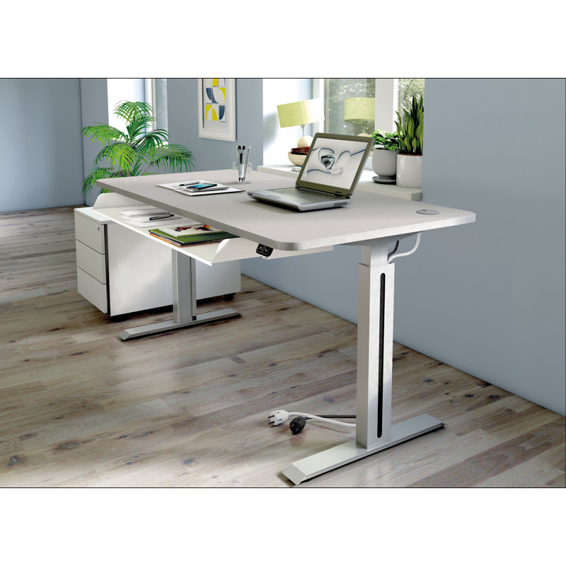 Pixa Adjustable Metal Base Standing Desk, 74-123cm H x 100cm W x 60cm D, Light Grey