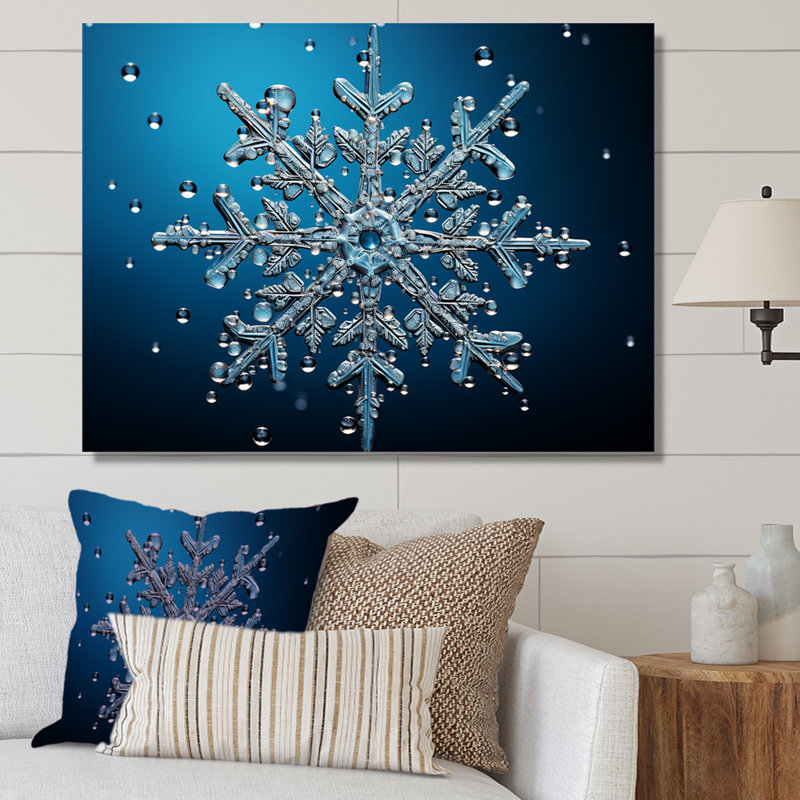 Décoration de flocon de neige bleu II - paysage d'hiver, Toile tendue, H 34 po x l 44 po x P 1,5 po