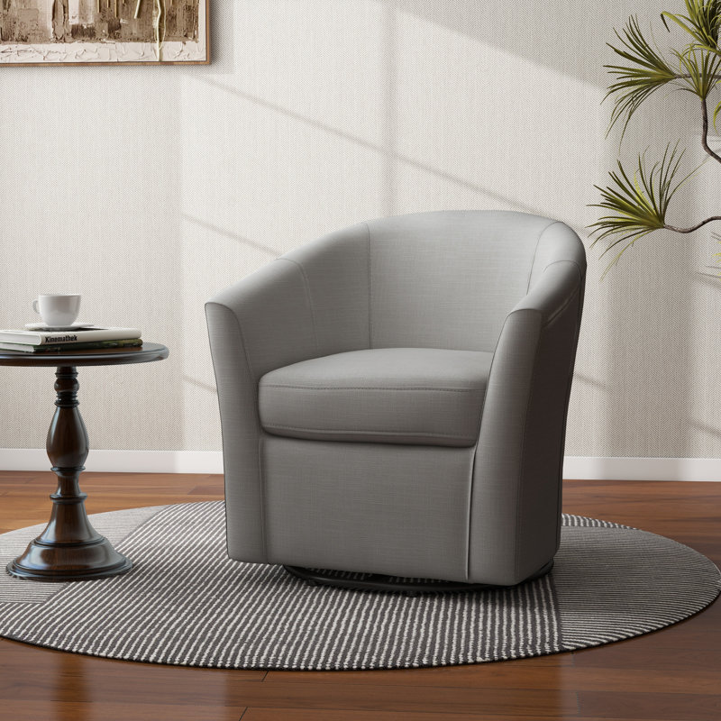 Aunna 78 Cm Wide Swivel Barrel Chair, Coffee Linen Blend