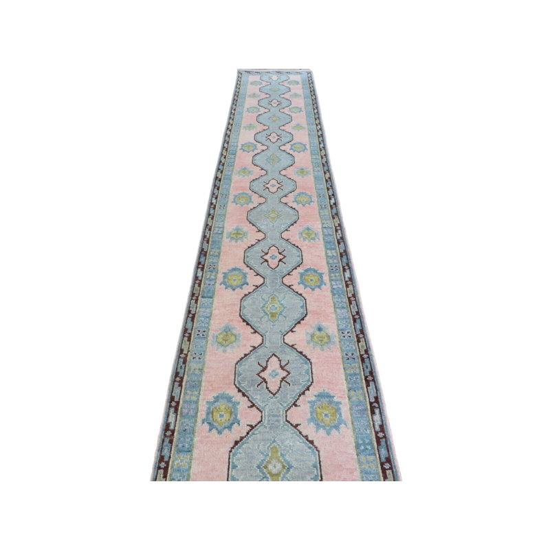 Tapis de couloir oriental géométrique rose noué à la main 2 pi 6 po x 15 pi 9 po 0BBD225FF404450C8EC9E8433A375D8C