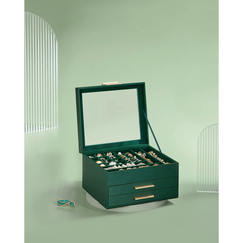 Wood Jewellery Box, Green/Golden