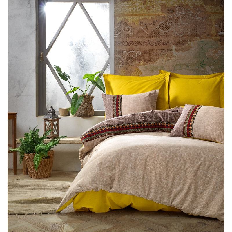 Ensemble de housse de couette 100% coton Aplin beige / jaune 3 pièces