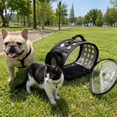 Sac de transport pliable transparent pour animaux de compagnie avec évents respirants, fourre-tout de voyage portatif de grande capacité pour petits chats, chiots, cage de voyage ventilée pour animaux de compagnie