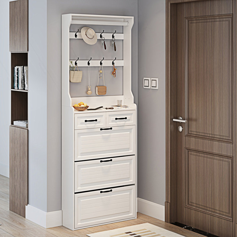 Armoire à chaussures avec 3 portes, 2 tiroirs avec support, armoire d'appoint