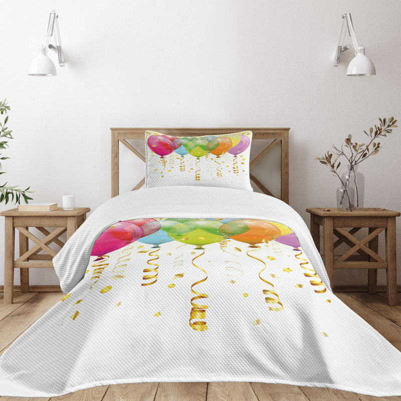 Ambesonne Party Bedspread Set 2 Pcs 3D Balloons Rain Twin Multicolor
