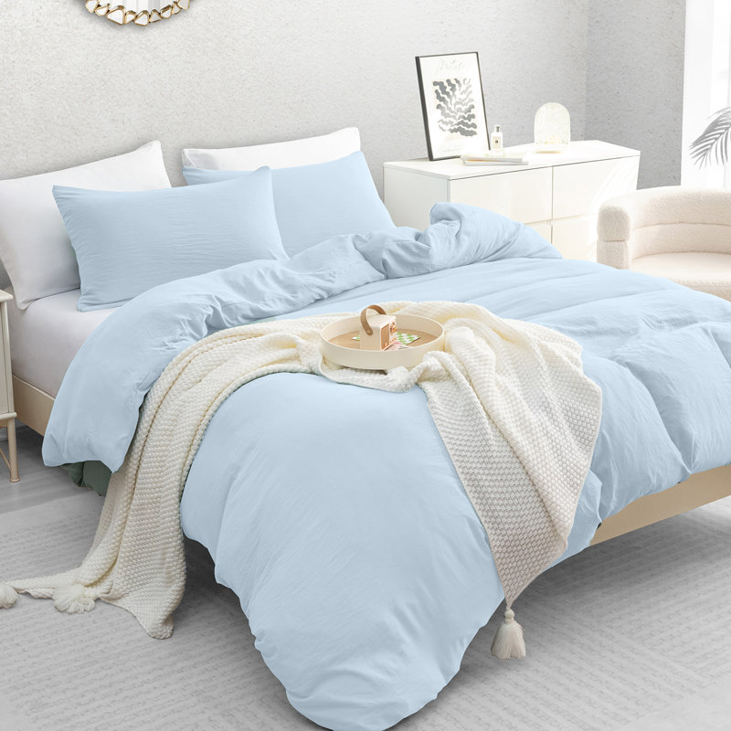 Microfiber Solid Colour Duvet Cover Set, Single (135cm x 200cm), Blue