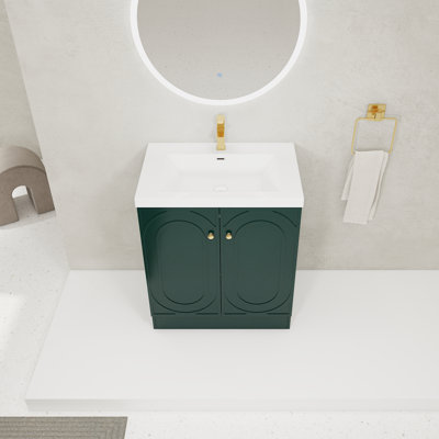 Lavabo de salle de bain autoportant en résine 30 po et 2 portes d'armoire à fermeture en douceur