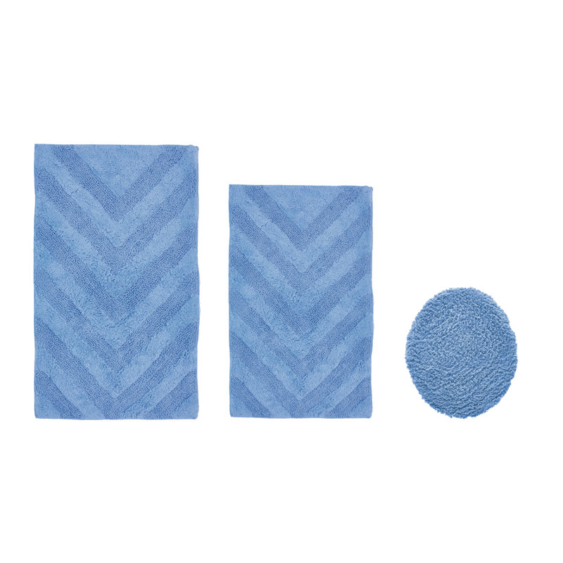 Branston Premium 100% Cotton 1990 GSM 3-Piece Tufted Chevron Bath Rug Set with Non-Slip Spray Latex Backing, OEKO-TEX® Certified, Super Absorbent & Machine Washable, Dark Blue