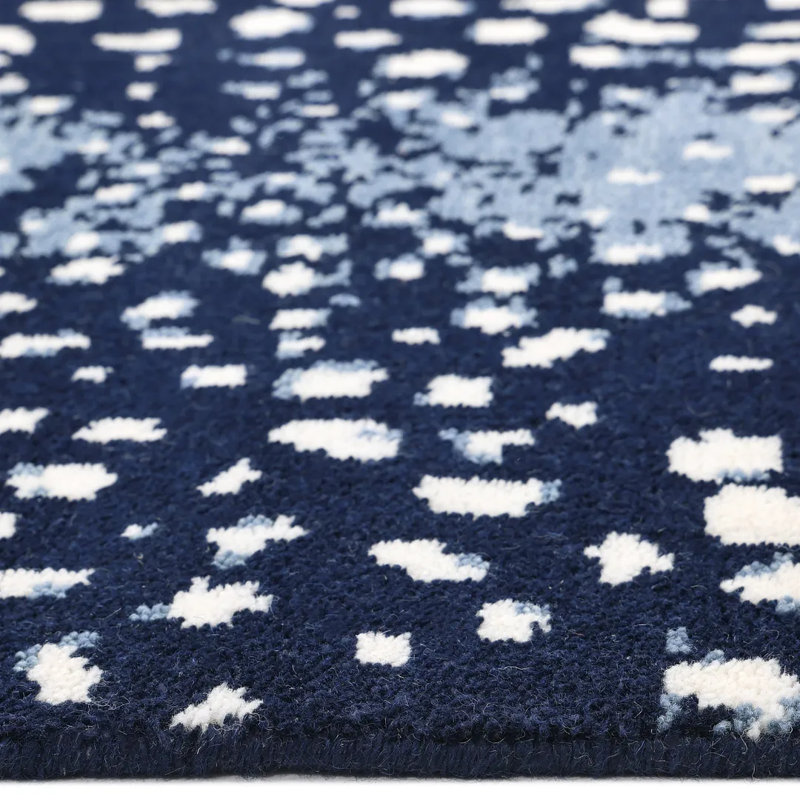 Louis Animal Print Hand-Knotted Wool/Cotton Ivory Area Rug, Rectangle 3' x 5', Blue