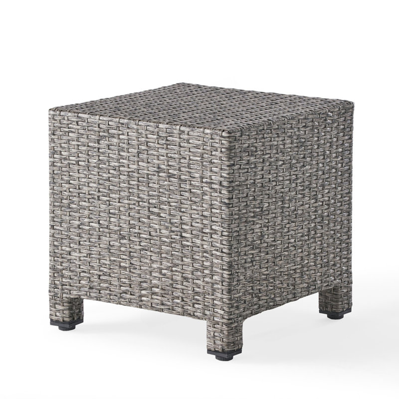 Cube Shape Rattan Accent Table, Black