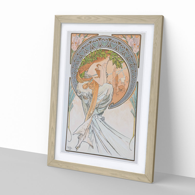 The Arts Poetry Vol.2 by Alphonse Mucha - Picture Frame Painting, 36cm H x 27cm W x 2cm D, Oak