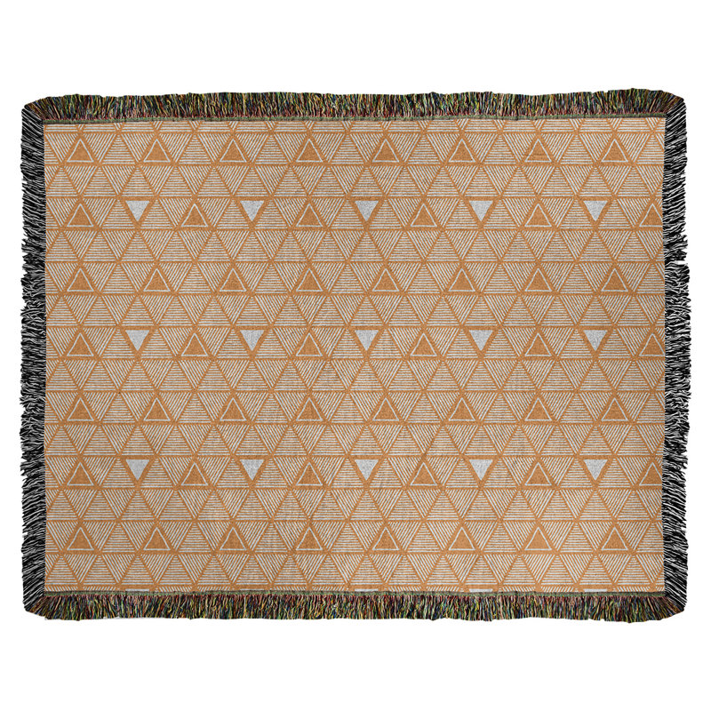 Couverture en coton tissé à triangles dessinés à la main Classic, L 37 po x L 52 po, Orange