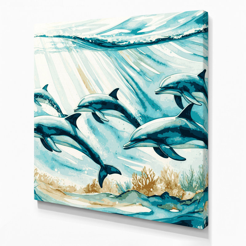 Art mural sur toile Coastal Dolphin Pod, H 32 po x l 32 po