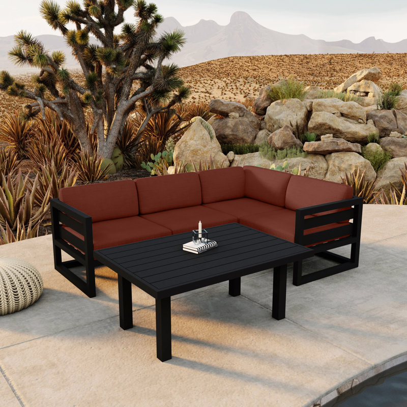 Avion Classic 5 Piece Sectional Set - Black - Cast Lagoon, Black, Canvas Henna Sunbrella® Canvas