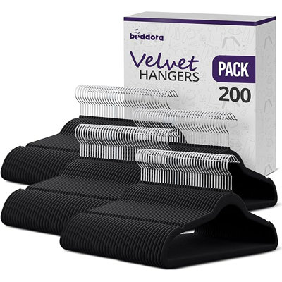 Lot de 200 cintres en velours Beddora, cintres antidérapants et résistants, cintres fins et peu encombrants pour chemises, robes et manteaux
