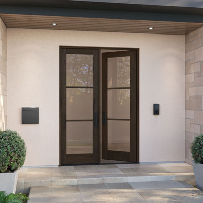 G103-SW-96 | 96" Double Door, RTA Prehung Exterior, SDL 3 Lite, Unfinished Mahogany Wood