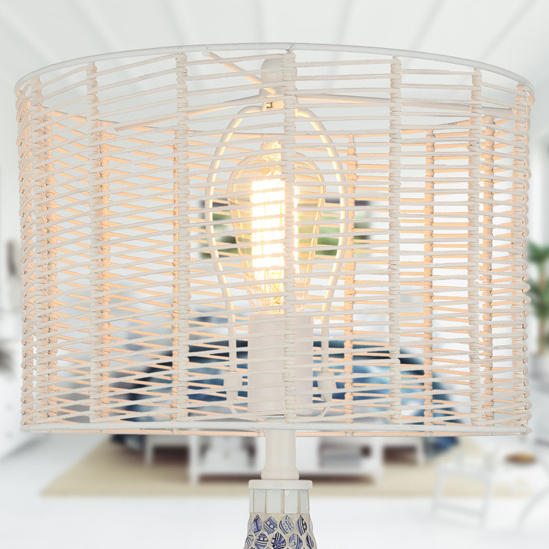 Flossie 24.75"H Blue and White Metal and Tan Rattan Table Lamp