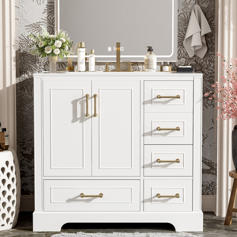 36'' Single Bathroom Vanity With Ceramics Top, White
