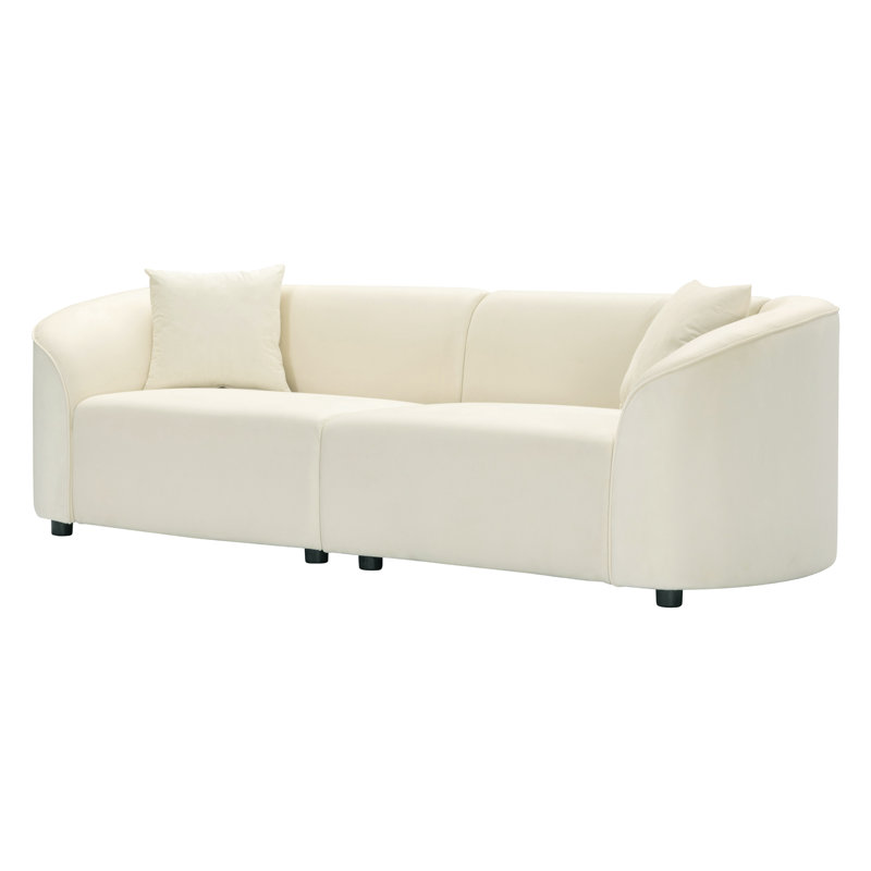Beige Velvet Upholstered Curved 2-Seater Sectional Sofa