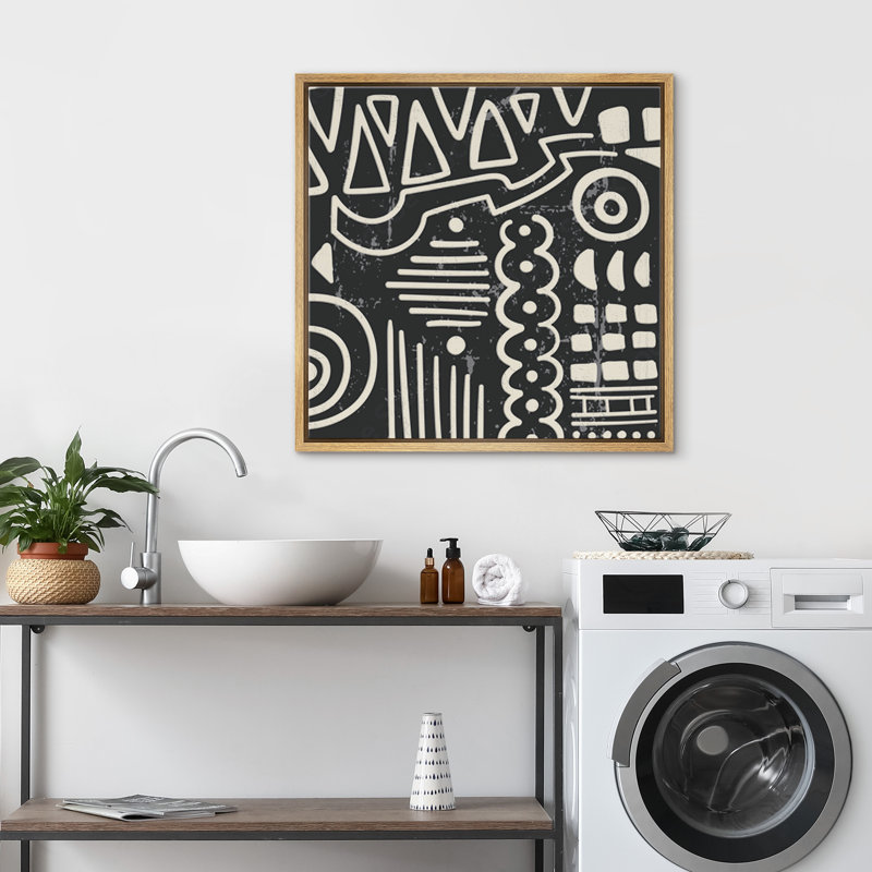 Modern Gifitti Black And White Artwork, 16" H x 16" W, Natural Floater Frame