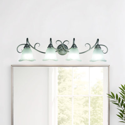 Bowker 4-Light 37.5 inch Wide Brushed Nickel Transitional Bathroom Vanity Lighting Fixture, White Alabaster Scalloped Glass Shade, Dimmable, LED Compatible, Over the Mirror Mounted Wall Sconce