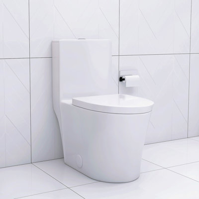 Glossy White Toilet With Advanced Flushing And Easy Maintenance Porcelain Powerful Flush Skirted Look