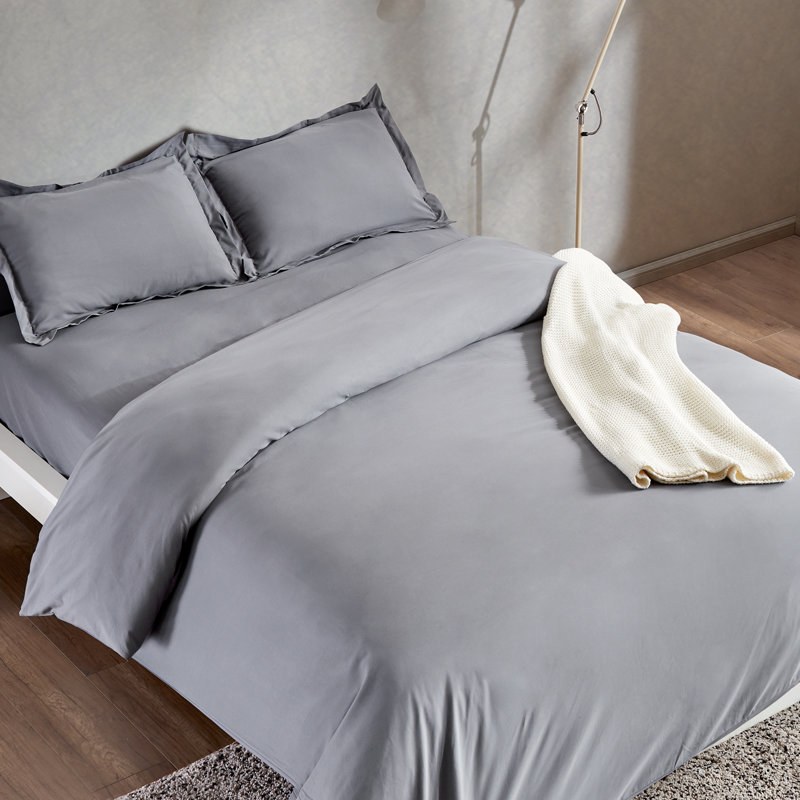 Solid Microfiber Duvet Cover Set - Simple Style Bedding Set For All Season, King Duvet Cover + 2 King Shams, Gray